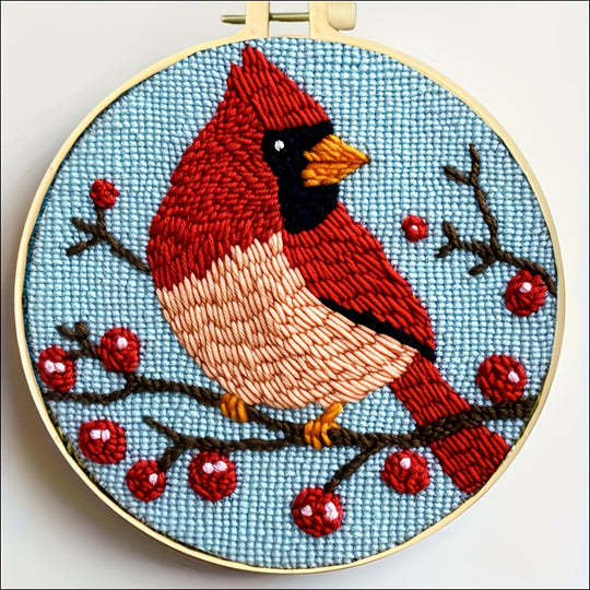 KTX-938707 Red Bird Embroidered Hand Embroidery on Cloth - Modern Simplicity Design (20x4)