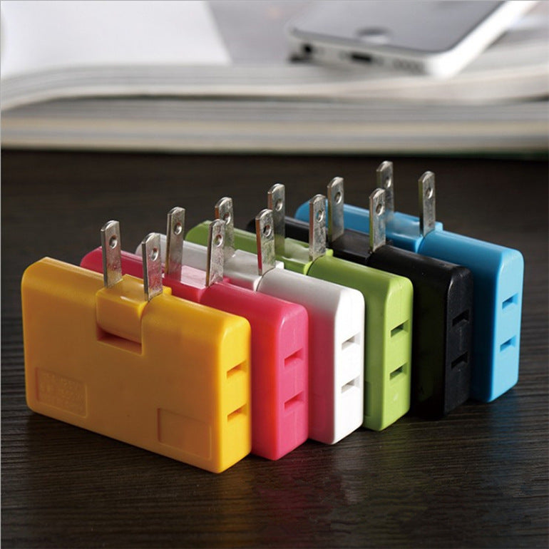 KTX-938771 180 Degree Rotatable Ultra-Thin Power Socket Converter with 3 Ports - Compact Design in White, Blue, Green, Yellow