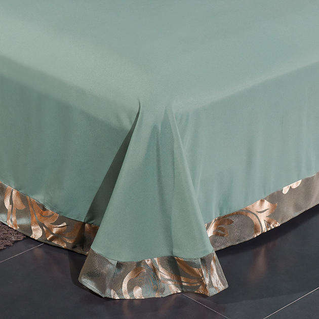 KTX-939027 Court Style Satin Jacquard Four-Piece Bed Sheet Set in British Fashion Green Camel
