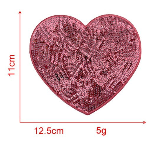 KTX-939539 Sequin Heart Embroidery Patch with Hot Melt Adhesive for DIY Decorations