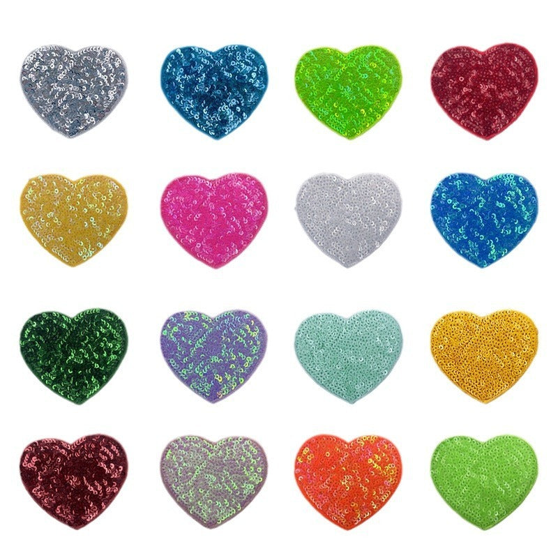 KTX-939539 Sequin Heart Embroidery Patch with Hot Melt Adhesive for DIY Decorations
