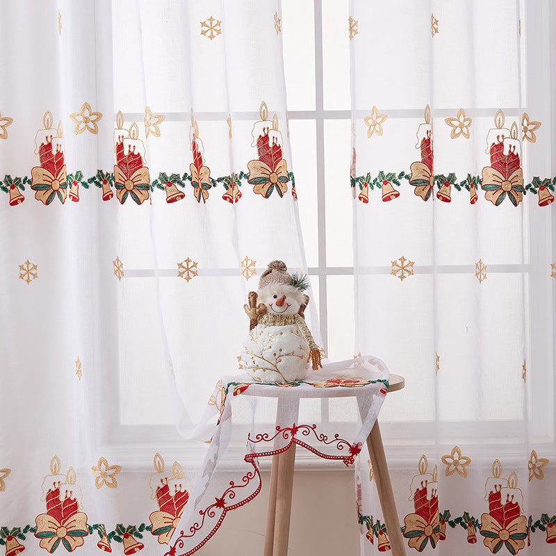 KTX-940563 Christmas Snowflake Semi-Sunshade Curtains – Embroidered Polyester, Various Sizes