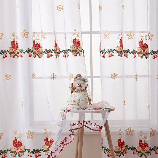 KTX-940563 Christmas Snowflake Semi-Sunshade Curtains – Embroidered Polyester, Various Sizes