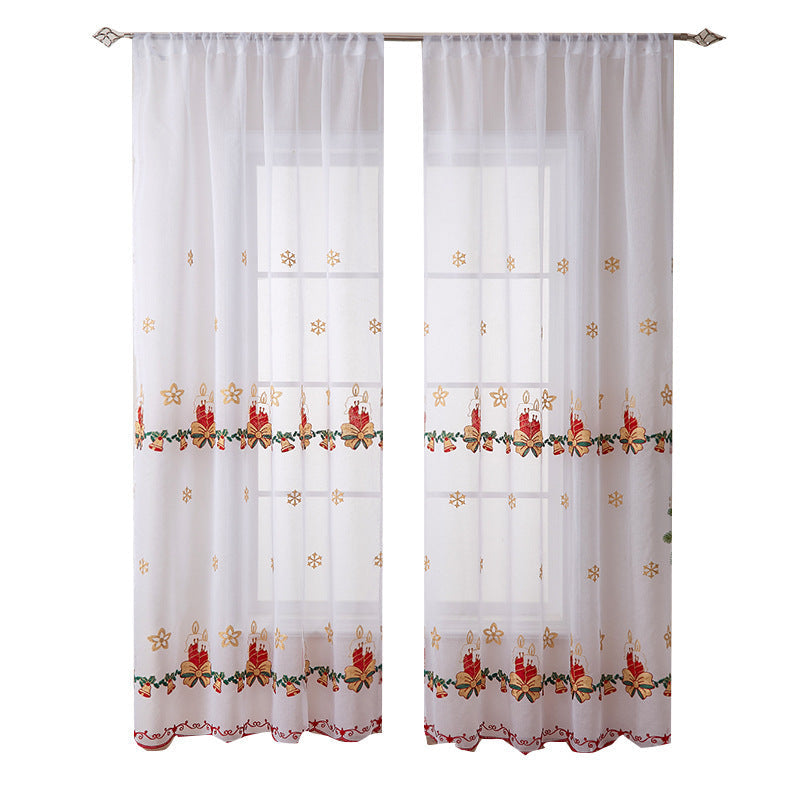 KTX-940563 Christmas Snowflake Semi-Sunshade Curtains – Embroidered Polyester, Various Sizes