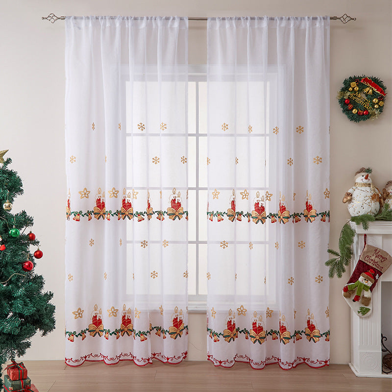 KTX-940563 Christmas Snowflake Semi-Sunshade Curtains – Embroidered Polyester, Various Sizes
