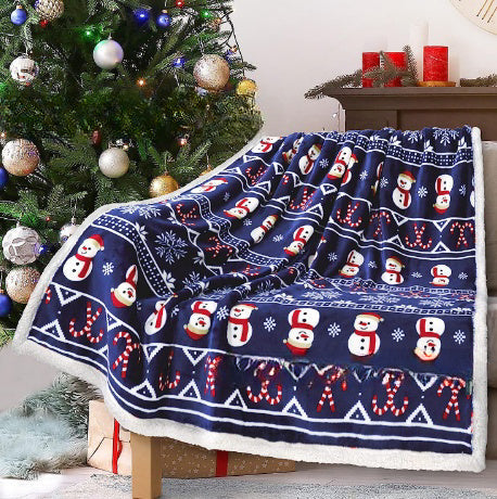 KTX-941011 Christmas Double Layer Thick Fleece Blanket – Stripe, Geometric, Snowflake, Floral Patterns, Multiple Sizes Available