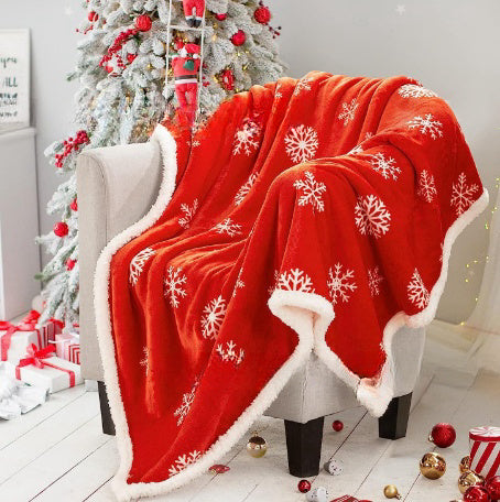 KTX-941011 Christmas Double Layer Thick Fleece Blanket – Stripe, Geometric, Snowflake, Floral Patterns, Multiple Sizes Available