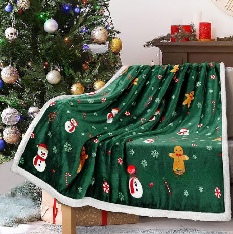 KTX-941011 Christmas Double Layer Thick Fleece Blanket – Stripe, Geometric, Snowflake, Floral Patterns, Multiple Sizes Available