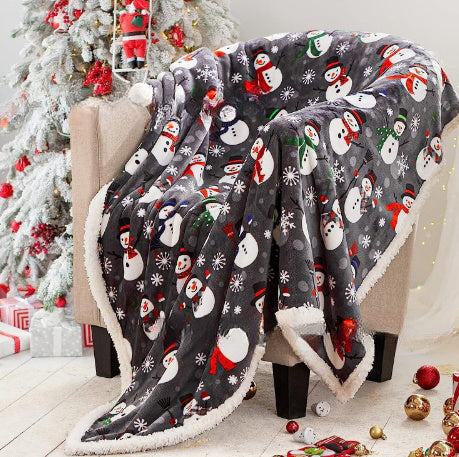 KTX-941011 Christmas Double Layer Thick Fleece Blanket – Stripe, Geometric, Snowflake, Floral Patterns, Multiple Sizes Available