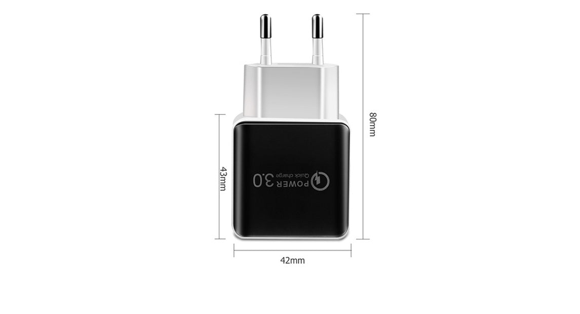 KTX-941075 18W Quick Charge 3.0 USB Wall Charger for iPhone, Samsung, Redmi, Huawei - Black/White
