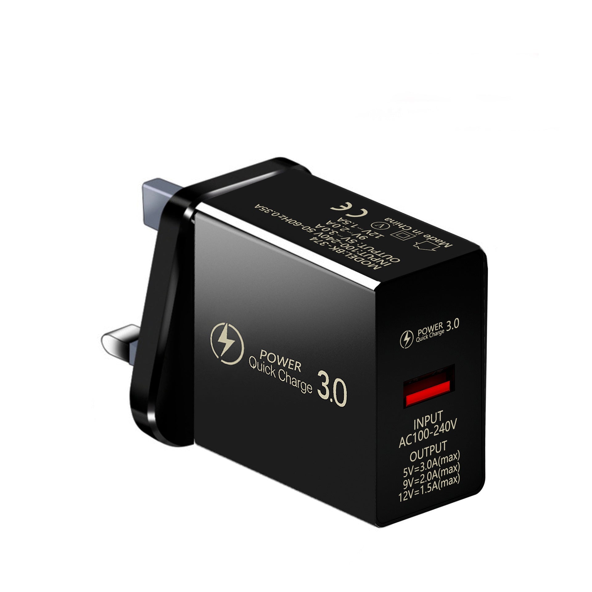 KTX-941075 18W Quick Charge 3.0 USB Wall Charger for iPhone, Samsung, Redmi, Huawei - Black/White