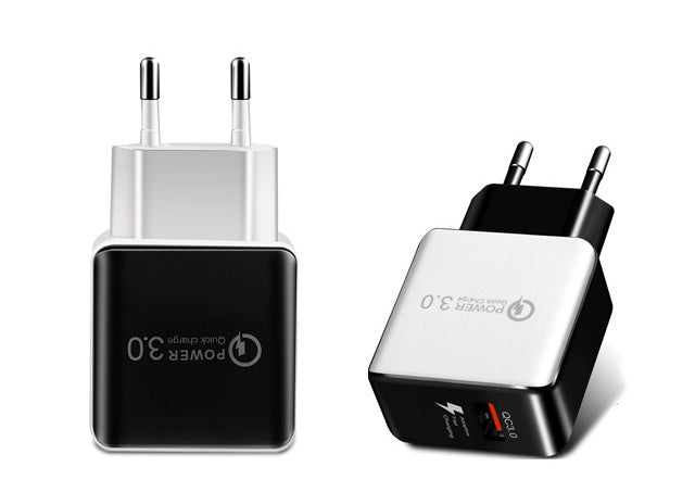 KTX-941075 18W Quick Charge 3.0 USB Wall Charger for iPhone, Samsung, Redmi, Huawei - Black/White