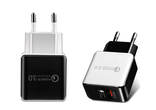 KTX-941075 18W Quick Charge 3.0 USB Wall Charger for iPhone, Samsung, Redmi, Huawei - Black/White