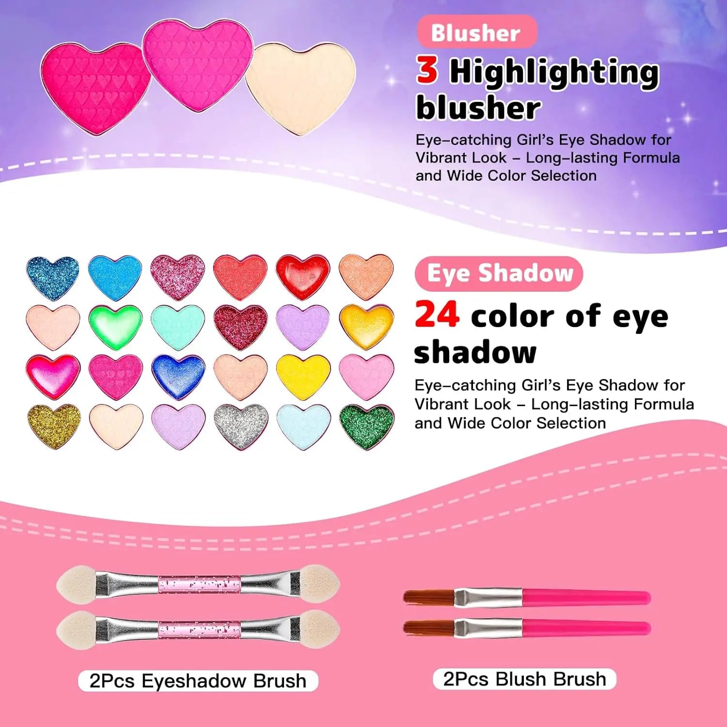 KTX-941843 2 Layers Girls Makeup Kit with Cosmetic Tools, Nail Polish, and Eye Shadow in Purple Case