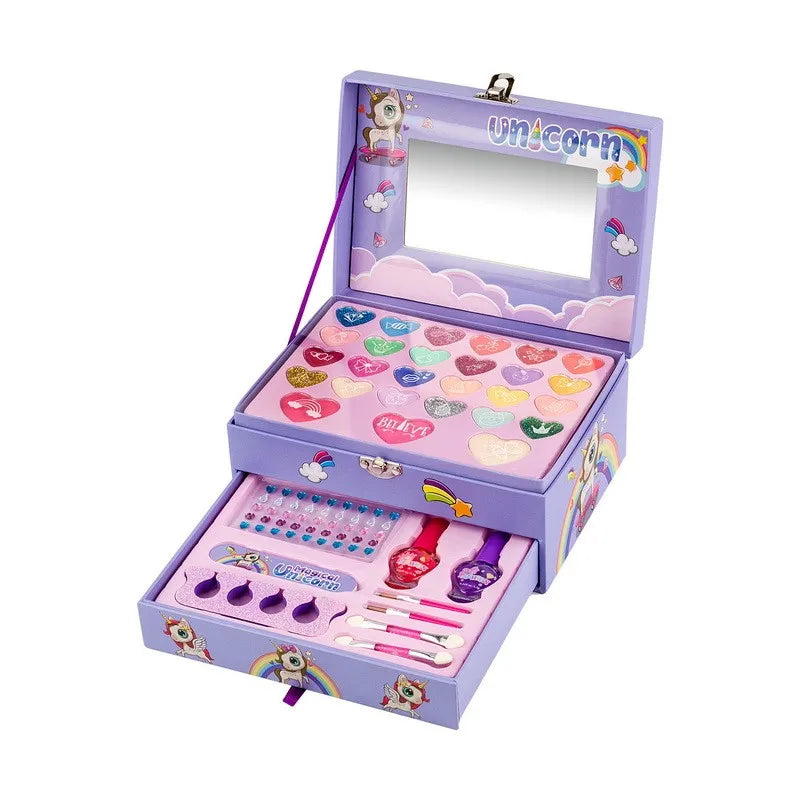 KTX-941843 2 Layers Girls Makeup Kit with Cosmetic Tools, Nail Polish, and Eye Shadow in Purple Case