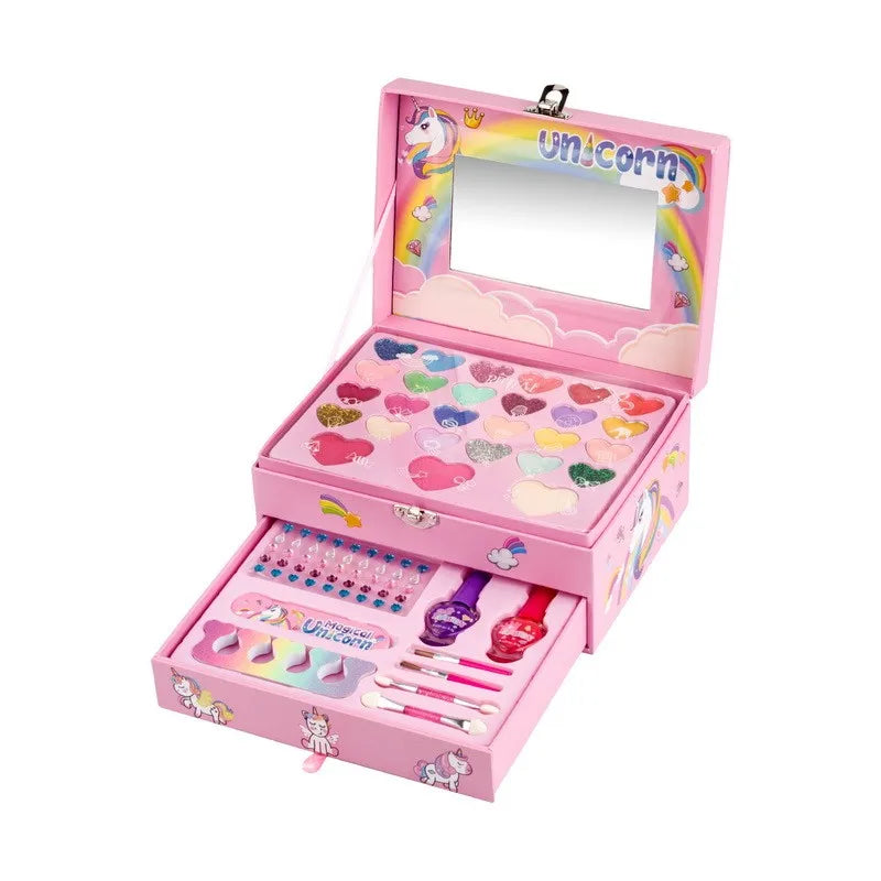 KTX-941843 2 Layers Girls Makeup Kit with Cosmetic Tools, Nail Polish, and Eye Shadow in Purple Case