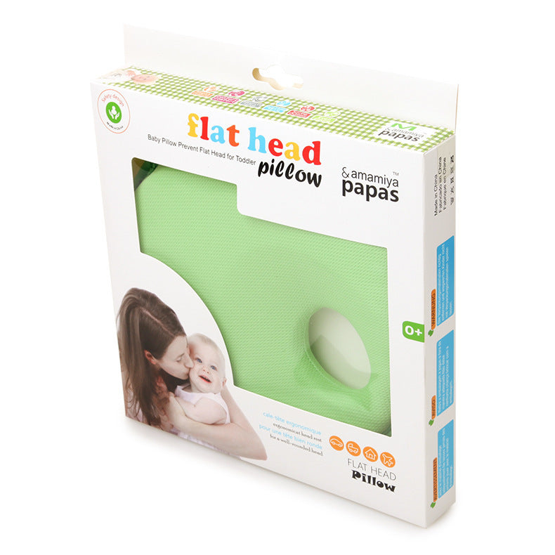 KTX-941843 Baby Bear Anti-Flat Head Pillow for Infants - Pure Cotton, Soft & Breathable, 0-2 Years, Green Leaf Design