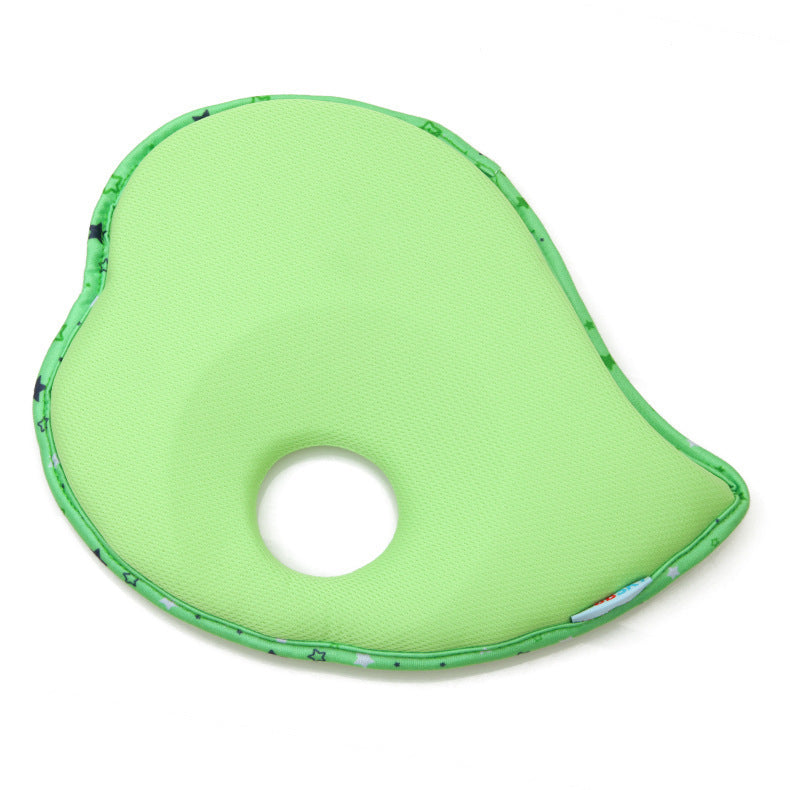 KTX-941843 Baby Bear Anti-Flat Head Pillow for Infants - Pure Cotton, Soft & Breathable, 0-2 Years, Green Leaf Design