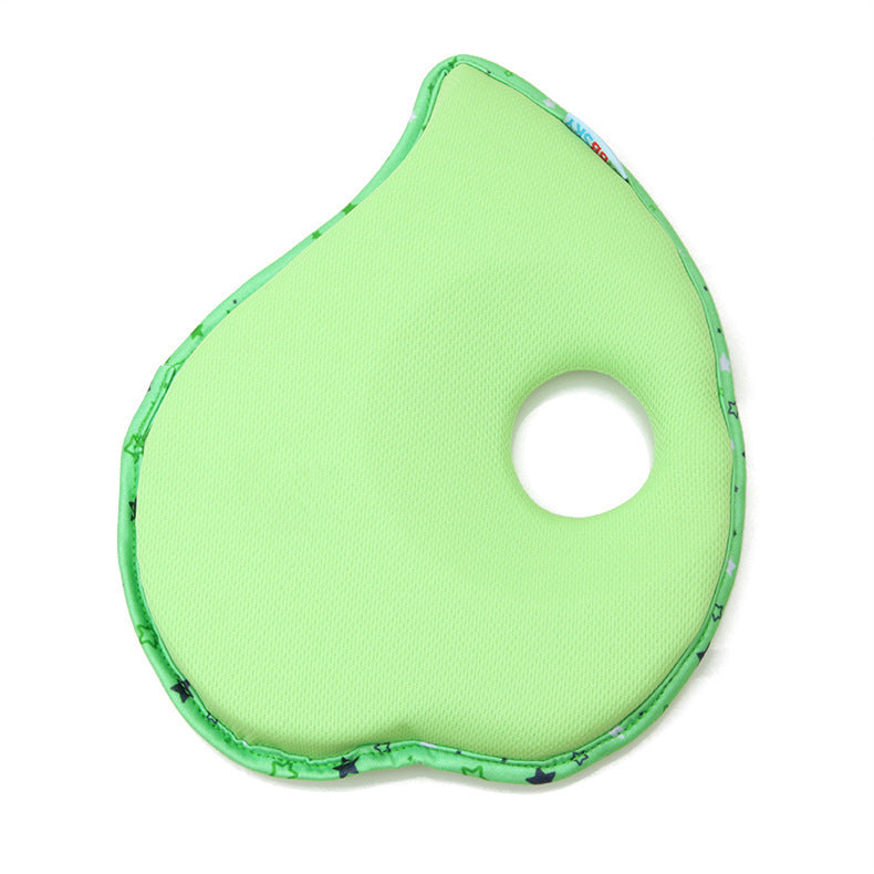 KTX-941843 Baby Bear Anti-Flat Head Pillow for Infants - Pure Cotton, Soft & Breathable, 0-2 Years, Green Leaf Design
