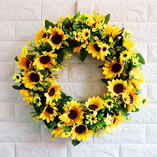 KTX-941843 Sunflower Wreath Decorative Garland for Front Door and Home Décor - Handmade Yellow Floral Design, 45cm