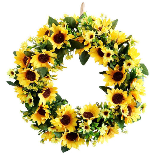 KTX-941843 Sunflower Wreath Decorative Garland for Front Door and Home Décor - Handmade Yellow Floral Design, 45cm