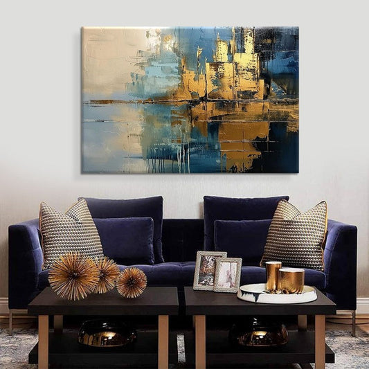 KTX-942099 Abstract Modern Oil Painting for Living Room - Handmade Canvas Artwork with Rough Texture - Vertical Mural for Home Decor