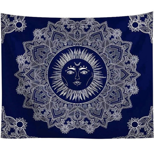 KTX-942867 Blue Sun God Tapestry - 100% Polyester Wall Art for Home Decor