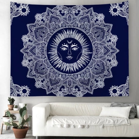 KTX-942867 Blue Sun God Tapestry - 100% Polyester Wall Art for Home Decor