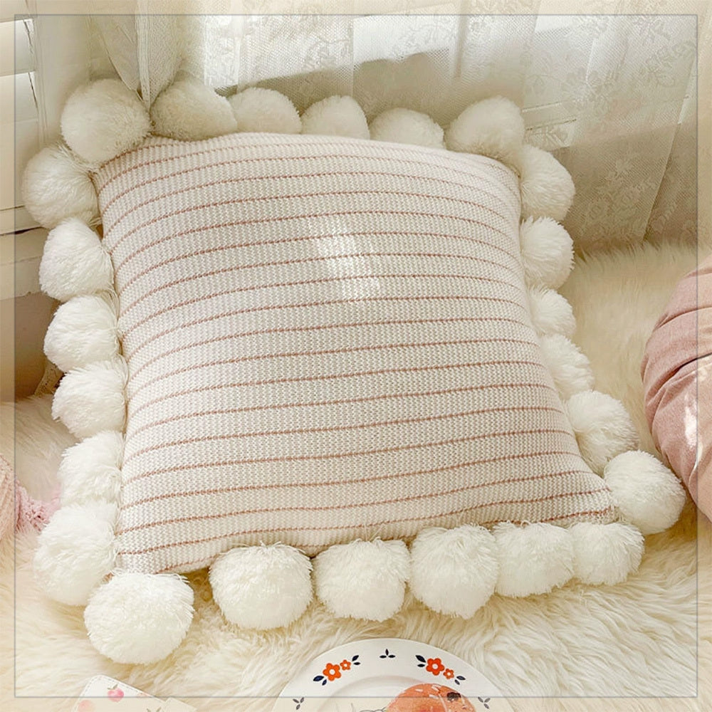 KTX-943123 Mint Green Textile Knitting Cushion Cover with Tassels - Modern Round Pillow for Living Room or Bedroom