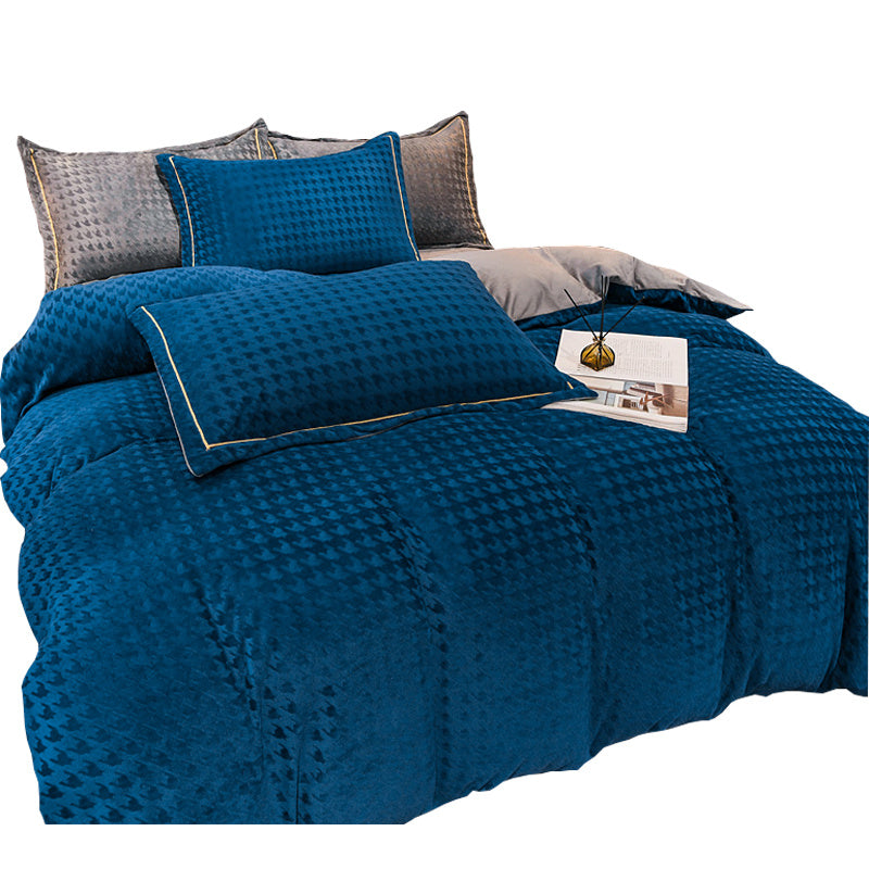 KTX-943315 Three-Dimensional Carved Velvet Four-Piece Bedding Set - Nordic Style, Houndstooth Patterns in Multiple Colors