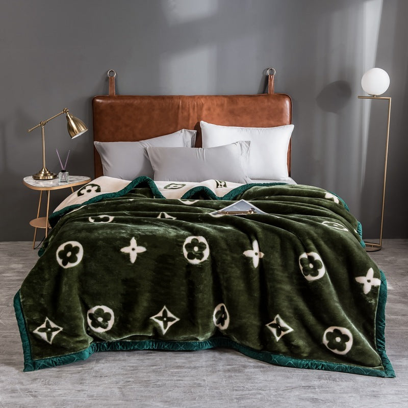 KTX-943635 Modern Geometric Coral Fleece Raschel Blanket in Soft Polyester