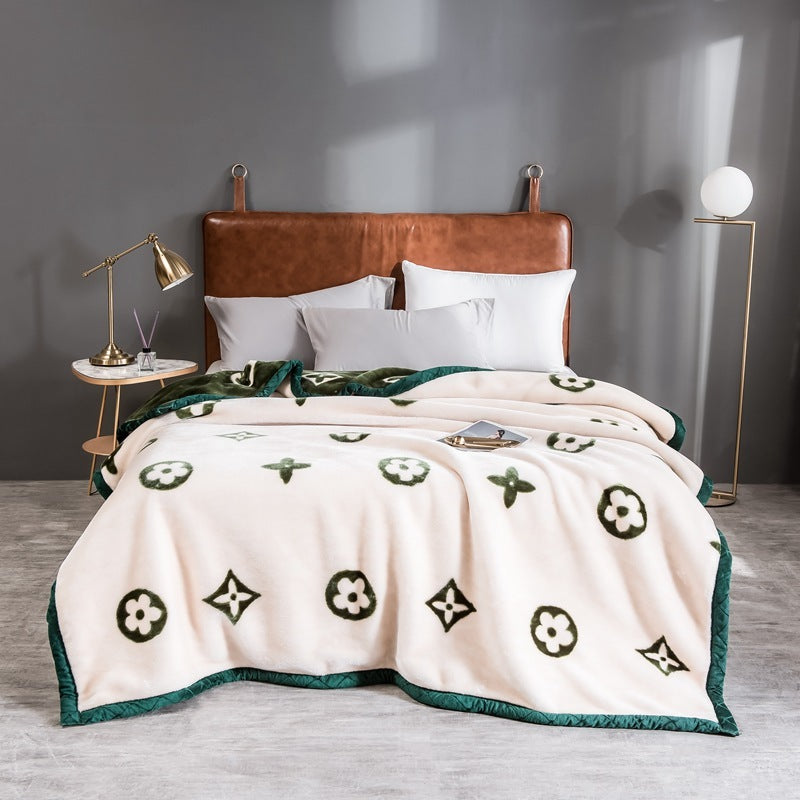 KTX-943635 Modern Geometric Coral Fleece Raschel Blanket in Soft Polyester