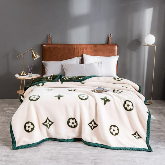 KTX-943635 Modern Geometric Coral Fleece Raschel Blanket in Soft Polyester