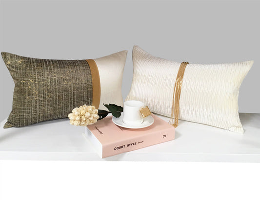 KTX-945299 Pearl White Cotton Tassel Throw Pillow - Modern Decorative Waist Cushion 30x50cm