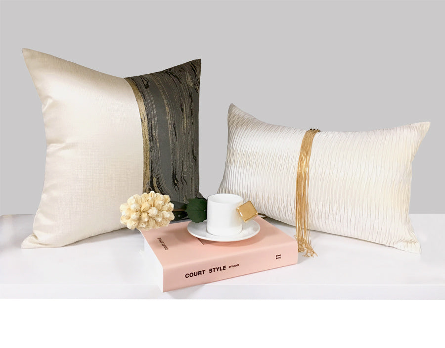 KTX-945299 Pearl White Cotton Tassel Throw Pillow - Modern Decorative Waist Cushion 30x50cm