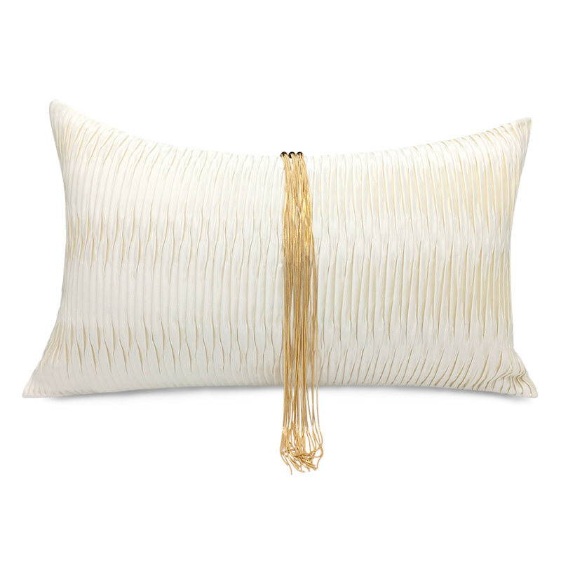 KTX-945299 Pearl White Cotton Tassel Throw Pillow - Modern Decorative Waist Cushion 30x50cm