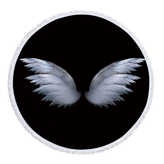 KTX-945619 Patterned Microfiber Round Beach Towel with Tassels, 150cm Diameter, Fade-Resistant Design