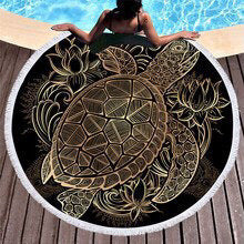 KTX-945619 Patterned Microfiber Round Beach Towel with Tassels, 150cm Diameter, Fade-Resistant Design