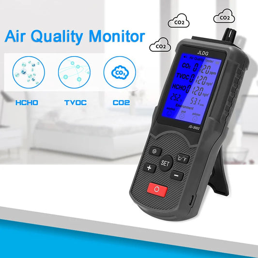 KTX-945811 Air Quality Tester with LCD - CO2, TVOC, HCHO Meter, Thermometer, and Humidity Monitor with Lithium Battery