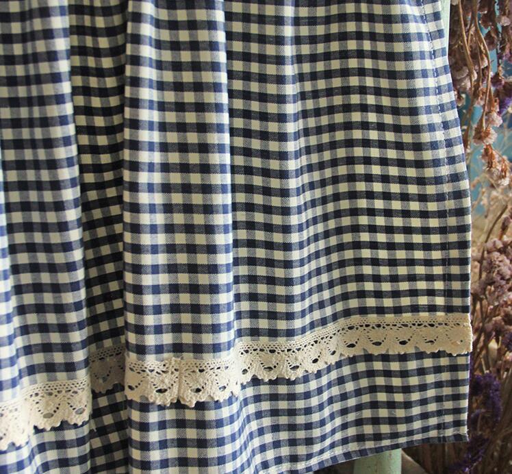 KTX-946323 Tanabe Red and Blue Plaid Lace Ruffled Kitchen and Bathroom Curtains, Various Sizes Available