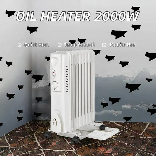 KTX-946387 Electric Oil Filled Radiator Heater with 9/11/13 Fins, 2000W Fast Heating and Adjustable Thermostat for Large Rooms