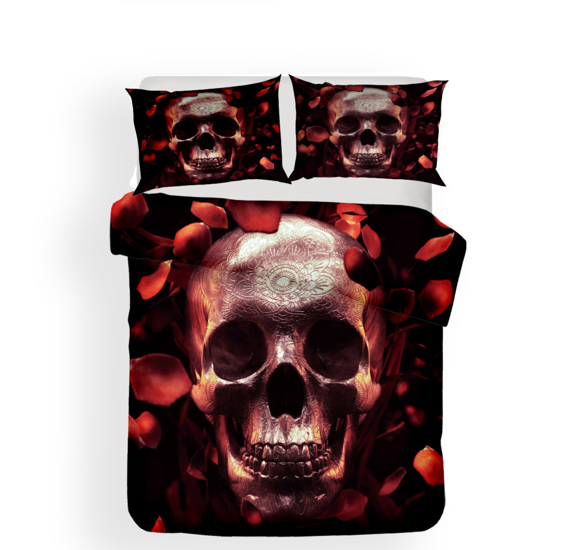 KTX-946451 3D Digital Printing Skull Bedding Set - Personalized Polyester Sheets for 1.5m and 1.8m Beds