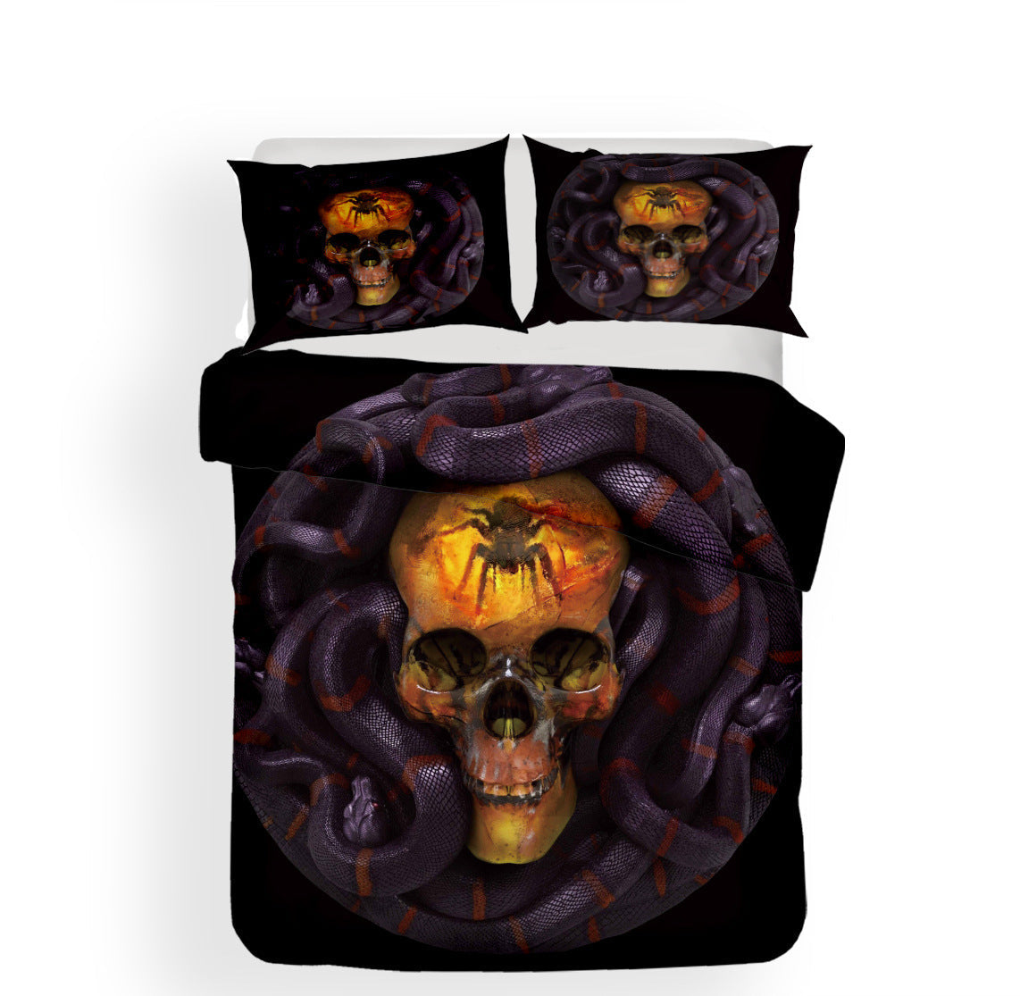 KTX-946451 3D Digital Printing Skull Bedding Set - Personalized Polyester Sheets for 1.5m and 1.8m Beds