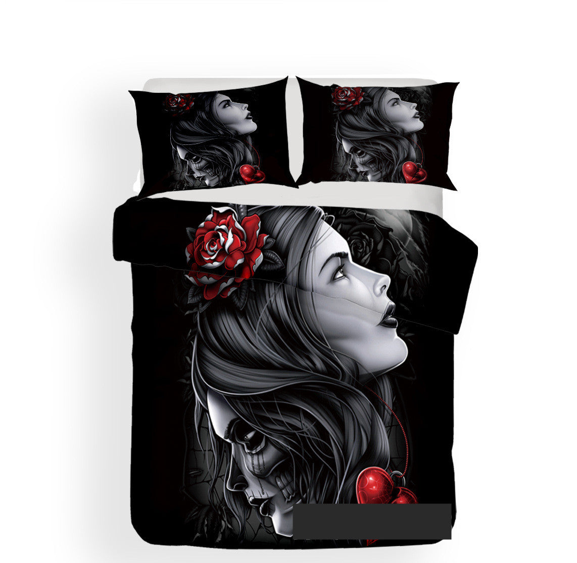 KTX-946451 3D Digital Printing Skull Bedding Set - Personalized Polyester Sheets for 1.5m and 1.8m Beds