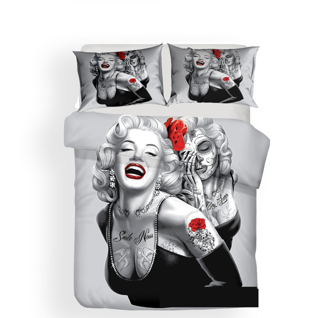 KTX-946451 3D Digital Printing Skull Bedding Set - Personalized Polyester Sheets for 1.5m and 1.8m Beds