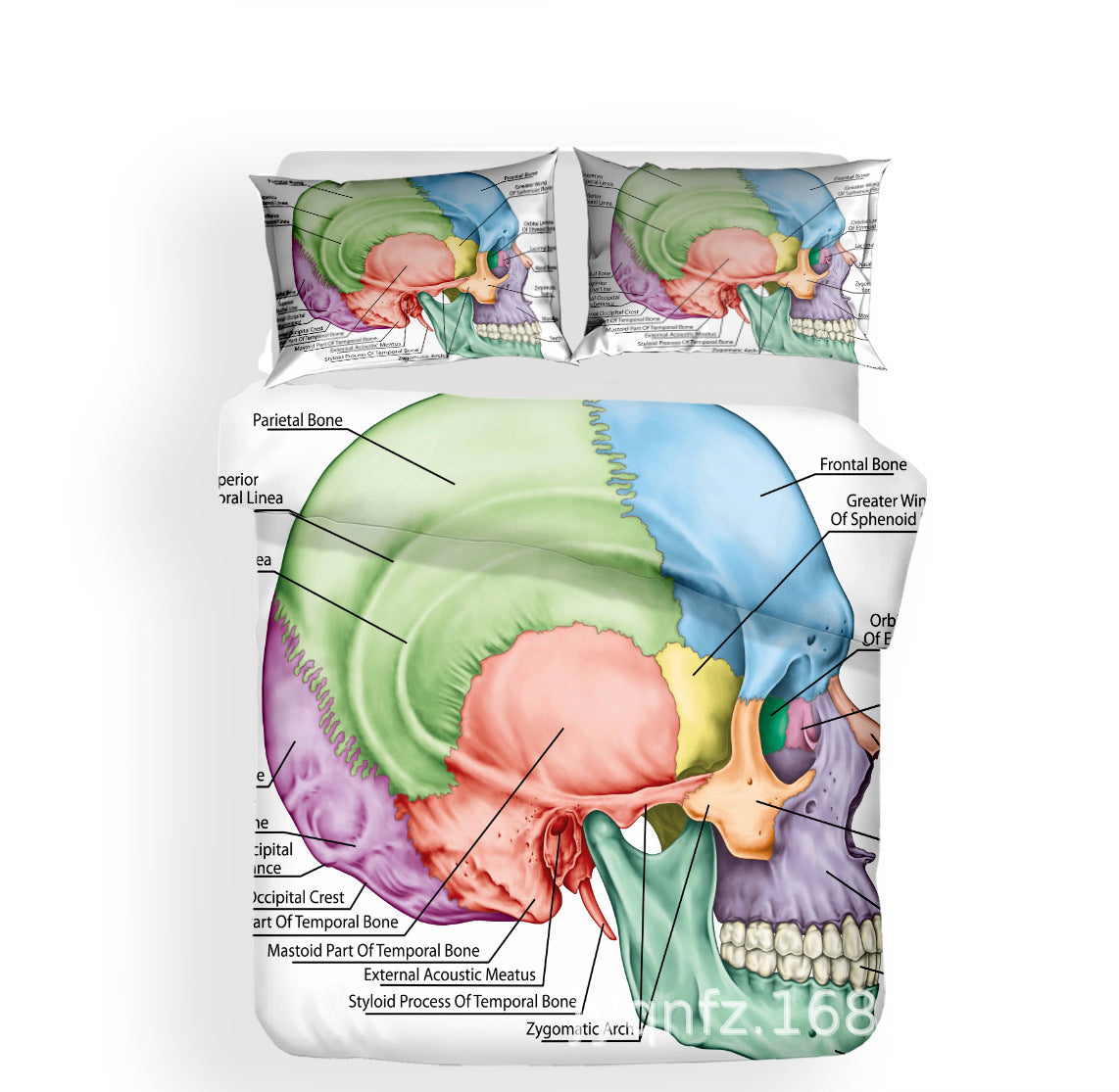 KTX-946451 3D Digital Printing Skull Bedding Set - Personalized Polyester Sheets for 1.5m and 1.8m Beds