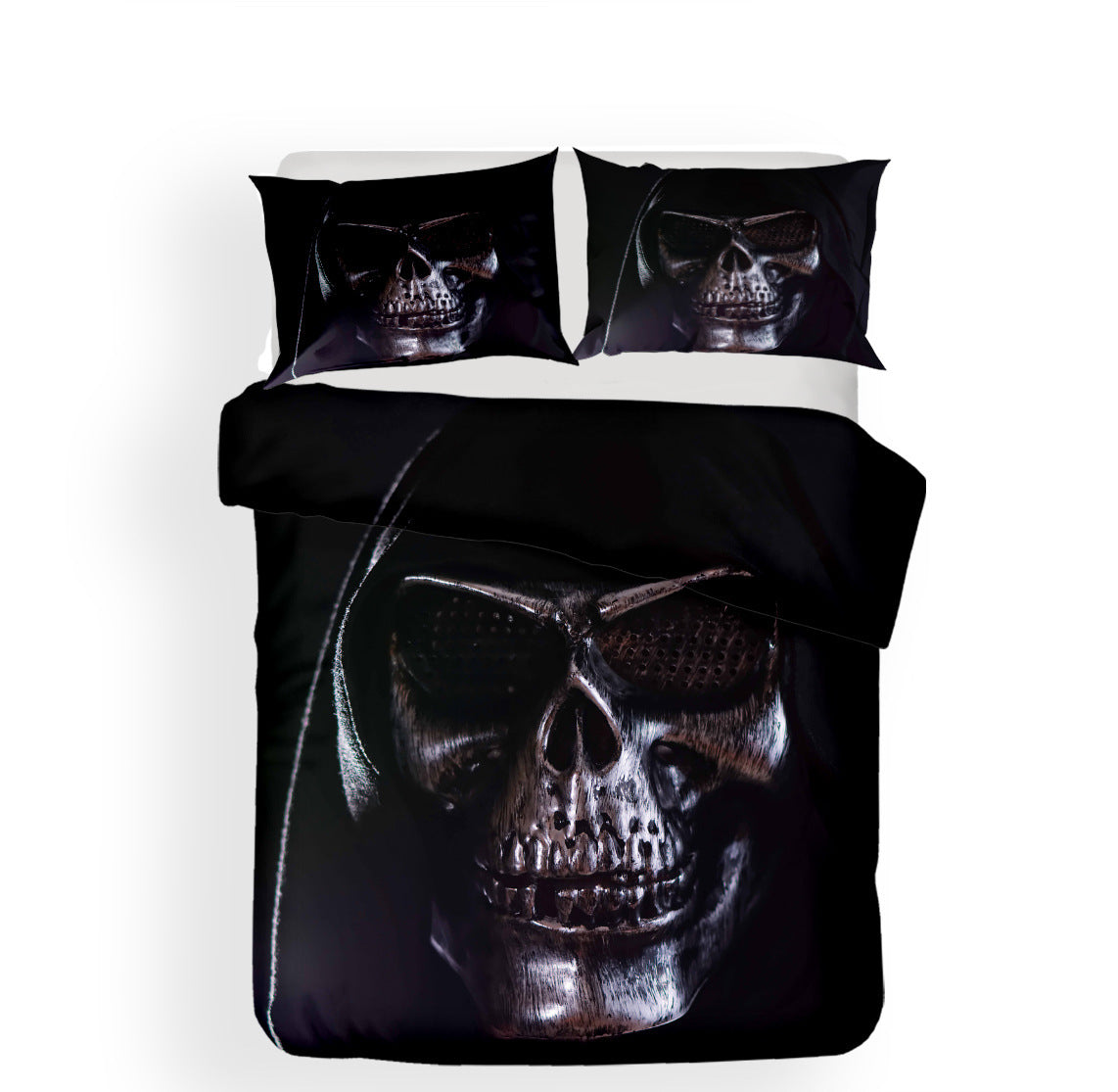 KTX-946451 3D Digital Printing Skull Bedding Set - Personalized Polyester Sheets for 1.5m and 1.8m Beds