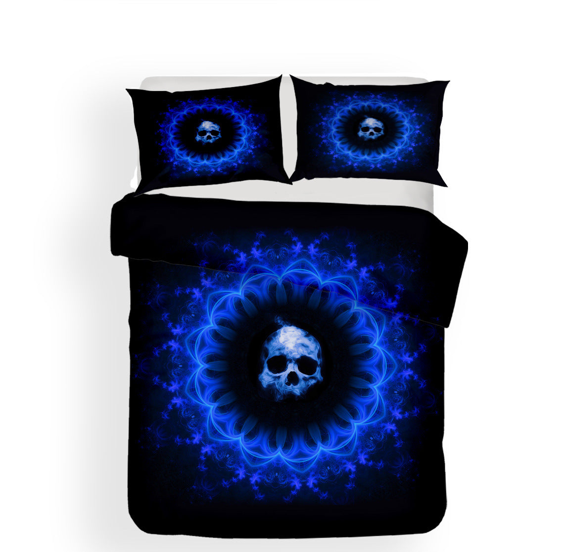 KTX-946451 3D Digital Printing Skull Bedding Set - Personalized Polyester Sheets for 1.5m and 1.8m Beds