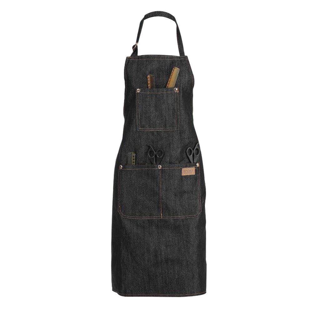 KTX-946579 Vulcanized Black Denim Sleeveless Halterneck Work Apron for Versatile Use