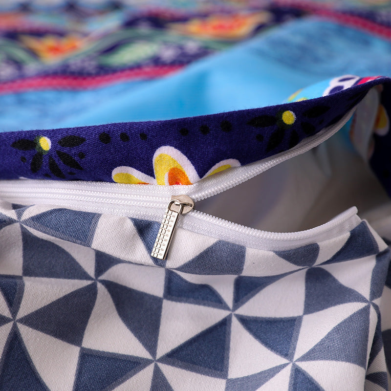 KTX-947091 Bohemian Ethnic Style Three-Piece Bedding Set – Floral Design, Twin to King Sizes Available